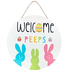 Easter Welcome Wreath Cute Bunny Happy Easter Signs for Front Door Wooden Easter Decorations Indoor Home Decor for Front Porch Window Wall Farmhouse Indoor Outdoor