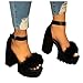 YJING Sandales pour femme à talon bloc - Chaussures plates en daim - Peluche - Escarpins à bout ouvert - Sangle de cheville épaisse - Talon romain - Élégantes - Chaussures de soirée, Noir 01, 37 EU