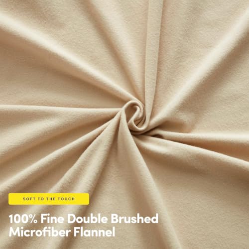 Image of Flannel Sheets Warm and Cozy Deep Pocket Breathable All Season Bedding Set with Fitted, Flat and Pillowcases, Full, Beige
