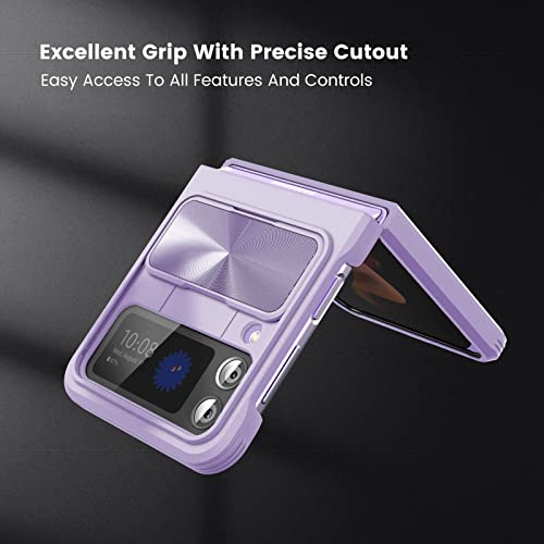 Akabike Samsung Galaxy Z Flip 4 / Z Flip3 Case. Sliding Lens Protection [Drop Tested], Tpu & Pc Combination, Transparent, Shockproof Cover For Samsung Z Flip 4 Case 2022 & Z Flip 3 - Purple & Clear #TOP3
