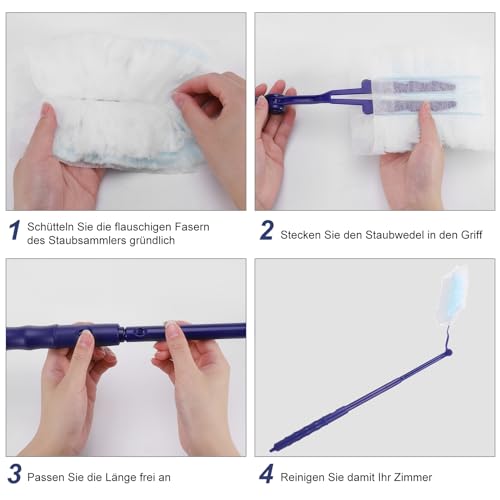 Lvefyti 51 Stück Staubmagnet Set, 50 Stück Staubwedel Nachfüll mit Teleskopgriff,Mikrofaser Staubreinigungsbürste,Einweg Reinigungsstaub Staubtuch für Zuhause Schule Büro