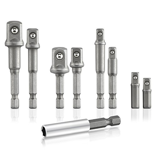 Neiko 00257 Socket Adapter Drill Extension Bit Set, 9 Piece Cr-V Hex Shank