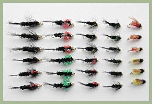Moscas de trucha, 30 ninfas montanas de cabeza dorada, mezcla de color 10/12, para pesca con mosca Cover