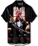 DADDYLOCO Men's Cockfather Rooster Gangster Hawaiian Button Down Shirt, Black Tuxedo Design, Short Sleeve, Regular Fit