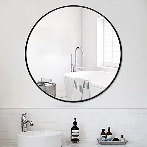 Pexfix Circle Mirror 36”X 36” Aluminum Alloy Frame Modern Large Round Mirror Bathroom Vanity Mirror Wall Mounted Mirror Accent Mirror Black #TOP2
