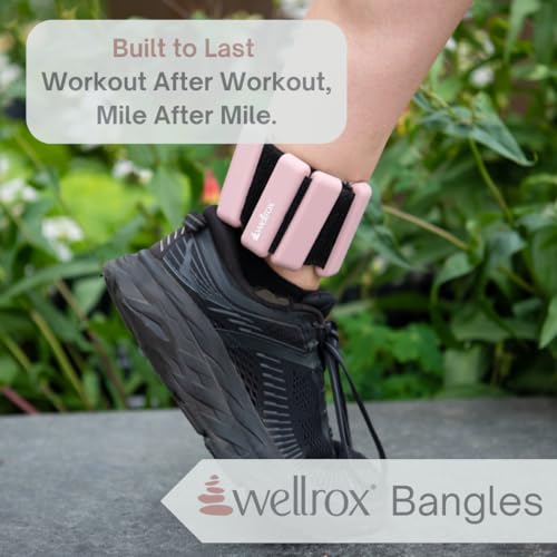 Image of Wellrox Weighted Bangles - Adjustable Ankle and Wrist Weights for Women & Men - Set of Ankle Weights 2 lbs (1 lb Each Wrist Weight) | Weighted Arm Bands for Pilates, Yoga, Running & Walking