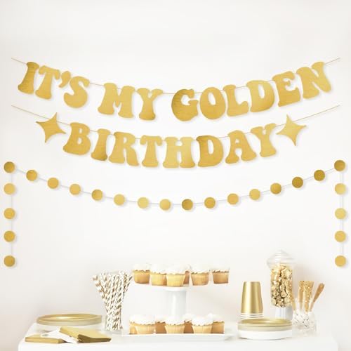 It's My Golden Birthday Banner Decorations Metallic Garland Backd...