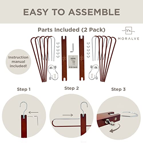Moralve Pants Hangers Space Saving - 2 Pack Wood Scarf Hangers For Closet Organizer - Jean Hangers Scarf Holder Closet Space Saving Hangers - Pants Rack Leggings Hanger Space Saver Closet Organization #TOP5
