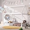 Costzon twin house bed frame stable wood kids platform floor bed wroof heavy duty slats no box spring needed freely diy kids bed for toddlers teens boys girls white  urban country home decor