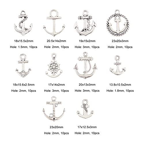 Airssory 100 Pcs 10 Styles Vintage Nautical Anchor Theme Charms Collection Bulk for Necklace Bracelet Jewellery Making and Crafting - Image 3