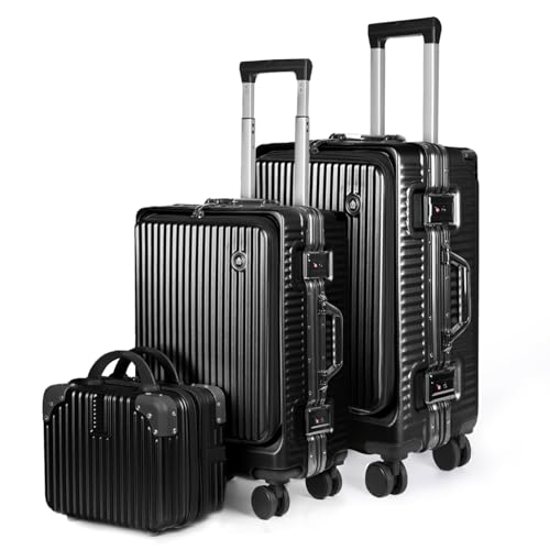 MERCURY TEXTIL Juego de 3 Maletas de Viaje Cabina, Grande y Neceser de Policarbonato y ABS. Maletas Multifunción con USB, Múltiples Compartimientos con Bolsillo Frontal y Portavasos (Negro)
