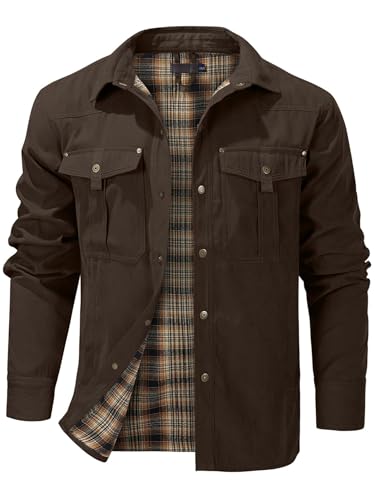 Jacket for Men Lightweight Long Sleeved Snap Flannel Lined Shirts Plaid Western Jackets