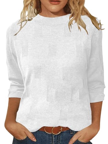 Image of Sweaters for Women 3 /4 Sleeve Tops Round Neck Loose Casual Tunic Blouses