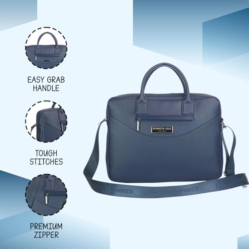 Image of KENNETH COLE Unisex Professional 15 Inch Laptop Bag | Premium Glossy Textured PU Lightweight Briefcase Bag | Adjustable Shoulder Strap, for Work, Business and Travel