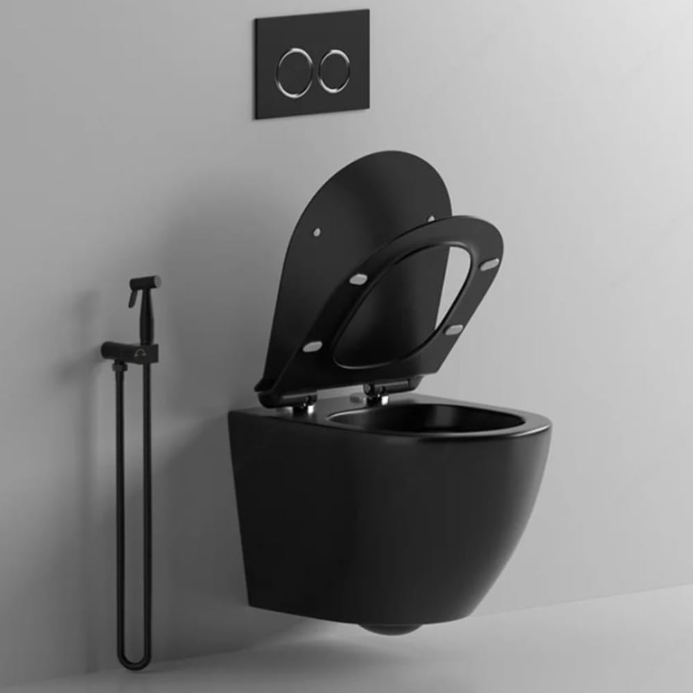 Inodoro Completo Suspendido Negro Mate y Asiento Ultra Fino con Caída Amortiguada