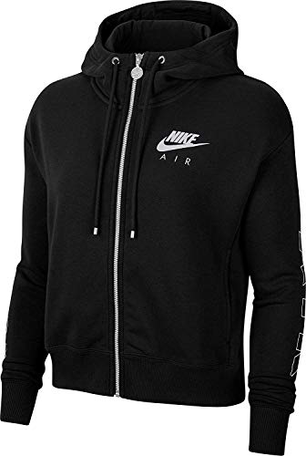 Nike W Nsw Air Hoodie Fz Flc Bb Sweatshirt - Black/(Ice Silver), X-Small