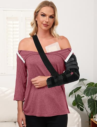 Post Shoulder Surgery Shirts for Women Tear Away 3/4 Sleeve Full Open Side Snap Dialysis Chemo Adaptive Clothing3
