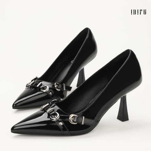 Image of IDIFU Kitten Heels Pumps Closed Pointed Toe Dress Shoes for Women