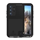 LOVE MEI Military Rugged Case for Samsung Galaxy S23 Ultra, Without Tempered Glass Screen Protector, Shockproof Dustproof Scratch Proof Hybrid Metal and Silicone Gel Heavy Duty Full Body Cover Black