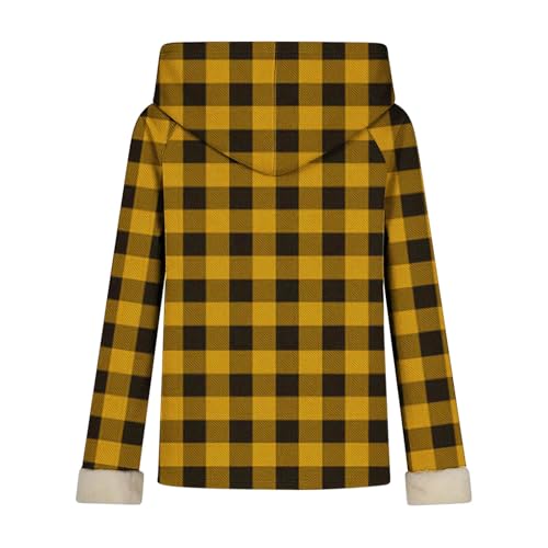Women Flannel Hoodie Fleece Lined Plaid Jackets Casual Long Sleeve Sherpa Shacket Full Zip Jacket Warm Fuzzy Coat3