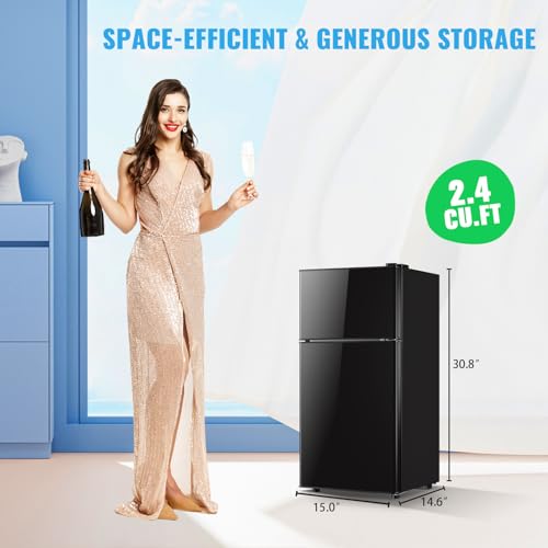 2.4 Cu.Ft Mini Fridge with Freezer & Double Door Small Tiny Size Refrigerator with 7 Temperature Control Knob Only Suitable for One Person Use Black - Image 4