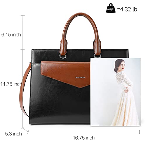 BOSTANTEN Briefcase for Women Laptop Tote 15.6 Inch Genuine Leather Handbag Work Bag Beige3