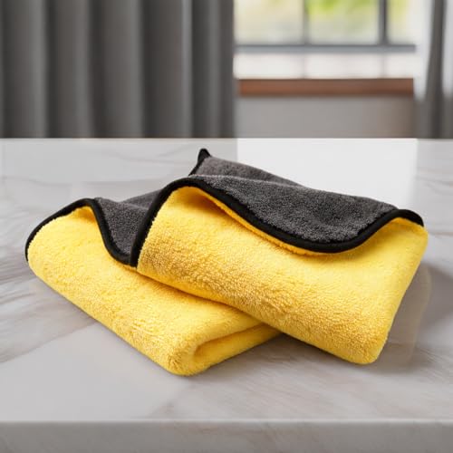 Image of Cutting EDGE 800 GSM - Set of 2 - Coral Microfiber Car Cleaning & Drying Towel (40 x 40 cm), Ultra Soft Thick Lint-Free & Scratch-Free Cloth for Car Wash, Polishing & Detailing