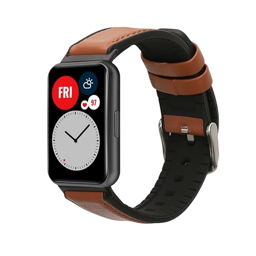 kwmobile Leder Uhrenarmband für Huawei Watch Fit 2 Armband - Ersatzarmband für Fitnesstracker mit Uhrenverschluss - Wechselarmband Smartwatch - Braun Schwarz