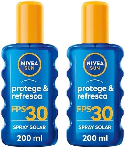 NIVEA SUN Protege & Refresca Spray Solar FP30 (1 x 200 ml), spray con protección UVA/UVB, protección solar alta invisible, crema solar refrescante y resistente al agua (Paquete de 2) en oferta en Amazon