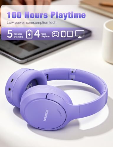 Image of RUNOLIM Hybrid Active Noise Cancelling Headphones, Wireless Over Ear Bluetooth Headphones with Microphone, 100H Playtime, Foldable Headphone with HiFi Audio, Deep Bass for Home Travel Office(Purple)