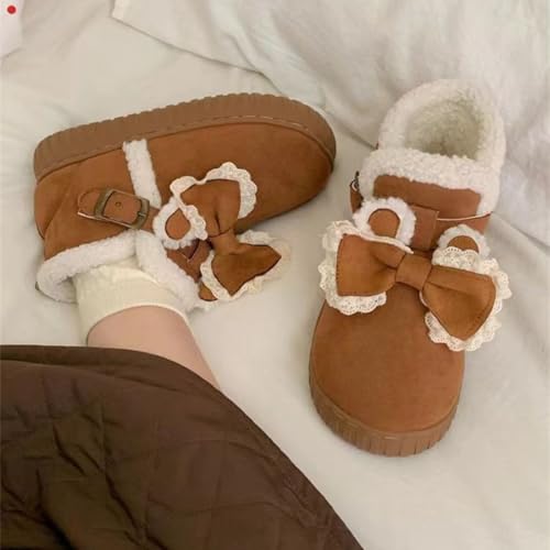 Girl's Faux Fur Snow Boots with Bow Platform Plush Ankle Warm Winter Shoes Fuzzy Y2k Aesthetic Cute Style4