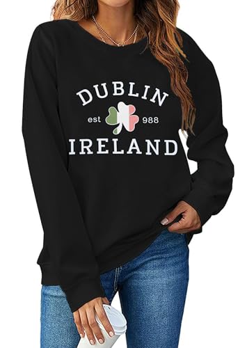 St. Patricks Day Sweatshirt Women Lucky Shamrock Long Sleeve Shirt Dublin Ireland Pullover Tops