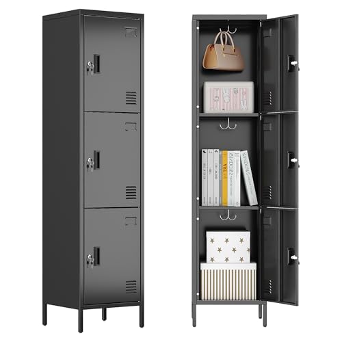 Image of SUPEER Metal Locker with Hooks and Ventilation Holes,Metal Storage Locker with Keys and Business Card Slot for Home,Gym,Garage,School,Office,66 inch Hx15.75 inch Wx 15.75 inch D,Assembly Required,Black