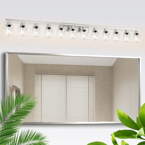 Image of Brushed Nickel Bathroom Vanity Light, 12 Light Brushed Nickel Bathroom Lighting fixtures Over Mirror, Brushed Nickel Bathroom Vanity Lights Wall Lighting for Mirror Bedroom, Living Room