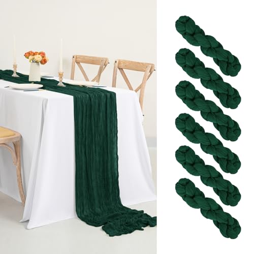 Asadores, Shoes Camino de mesa de gasa verde oscuro de 10 pies, paquete de 6 caminos de mesa bohemios de gasa de 35 x 120 pulgadas, camino de mesa de tela de queso rústico...