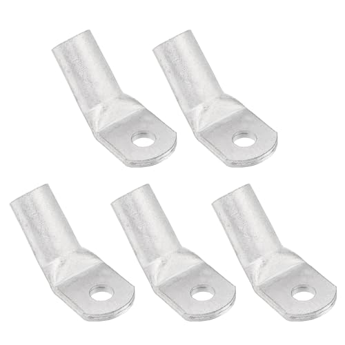 QUARKZMAN 2/0 AWG - 1/4 Bornes De Câble En Cuivre, Embouts De Câble De Batterie À 45 Degrés, Bornes De Batterie, Connecteurs À Œillet En Cuivre Nu (Argent, 5Pcs)