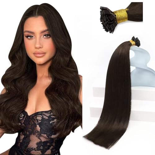Sunny Hair Flat Tip Hair Extensions Darkest Brown Keratin Flat