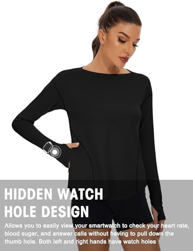 Loovoo Women's Long Sleeve Running Shirts Workout Tops UPF 50+ Sun Shirt Quick Dry Athletic T-Shirts with Watching Window3
