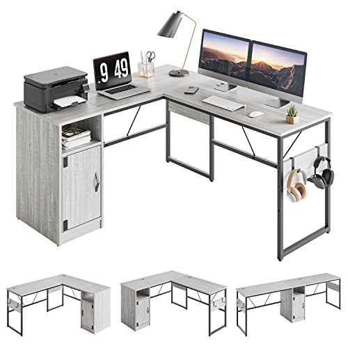 Bestier L Shaped Desk, Reversible Home Office Desk with Storage Cabinet, 60 inch Computer Desk or Corner Desk, 2 Person Desk Long Writing Gaming Table, Wash White Bestier L Shaped Desk, Reversible Home Office Desk with Storage Cabinet, 60 inch Computer Desk or Corner Desk, 2 Person Desk Long Writing Gaming Table, Wash White