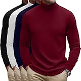 Huukeay 4 Pack Men's Turtleneck Shirts, Long Sleeve Casual Pullover Lightweight Slim Fit Knitted Sweaters Basic Soft Tops(Medium,Black, White, Navy Blue, Wine Red)