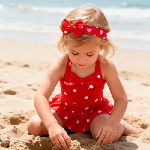 Image of Jastore Girls Swimwear One Piece Swimsuits Beach Wear with Headband