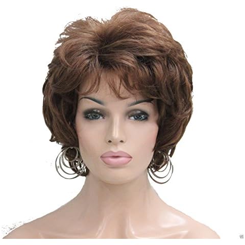 Lydell Women's Short Curly Wavy Wig Synthetic Hair Full Wig 6 inches (#30 Medium Auburn) Cover