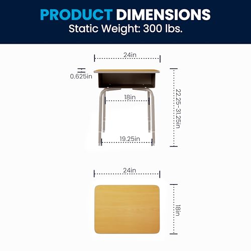 Image of Flash Furniture Metal Student Desk, Maple /Silver | Durable Construction, Commercial Use