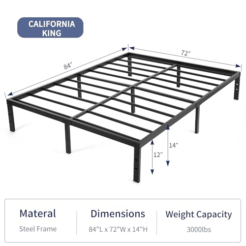 NOAH-MEGATRON-California-King-Size-Platform-Bed-Frame-14-Inch-Heavy-Duty-Metal-Steel-Slat-Solid-Mattress-Foundation-Underneath-Storage-No-Box-Spring-Needed-Noise-Free-Easy-Assembly NOAH MEGATRON California King Size Platform Bed Frame 14 Inch Heavy Duty Metal Steel Slat Solid Mattress Foundation Underneath Storage No Box Spring Needed Noise Free Easy Assembly