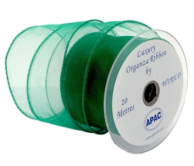 Wired Organza Ribbon Roll in 30mm, 50mm & 70mm Widths – Sheer Chiffon Craft Ribbon for Christmas Tree, Wreath Making, Gift Wrapping, Bows & Wedding Decor (Emeral Green, 70mm)