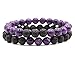 2Pcs Matte Lava Rock Volcanic Stone Beads Stretch Bracelet Stacking Essential Oil Diffuser Tiger Eye Seed Bracelet for Men Women Girl Boy Couple Stress Relief Healing Aromatherapy Jewelry-B purple