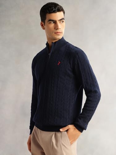 Image of Thomas Scott Men's | Regular Fit | Long Sleeves | Mock Collar | 100% Cotton | Dry Clean | Cable Knit | Knitted | Pullover Sweater