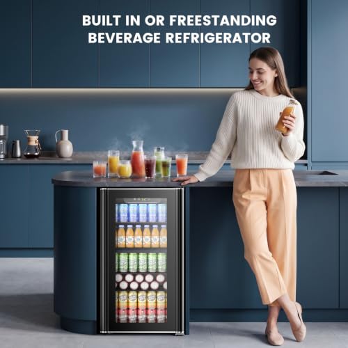 Image of Electactic 26 Bottle Wine Cooler 130 Can Beverage Refrigerator, Small Freestanding Cabinet Wine Cellar with 40℉-61℉ Temperature Control Glass Door, Black