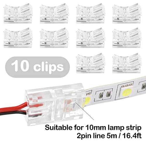 Image of 10 Packs Solderless LED Strip Connector Transparent Track Lighting Connectors Wire Strip Lights 16.4 ft Extension Cable Wire Cord for LED Light Speaker Electrical System(Chic Style, 2 Pin, 10 mm)