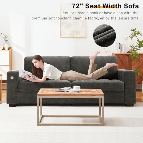 Image of Hanherry 89 inch Sofa for Living Room, Modern Comfy Couch with Medium Firm Seat Cushion, Removable Cover,Wide Armrest,USB /Type-C Port,Chenille Fabric Couches for Small Space,Apartment